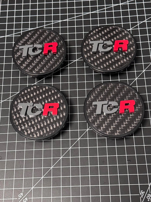 Golf 7,8 Nabenkappen mit TCR Logo in Echt Carbon